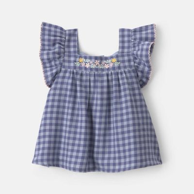 Baby Girl Gingham Twill Top - Blue