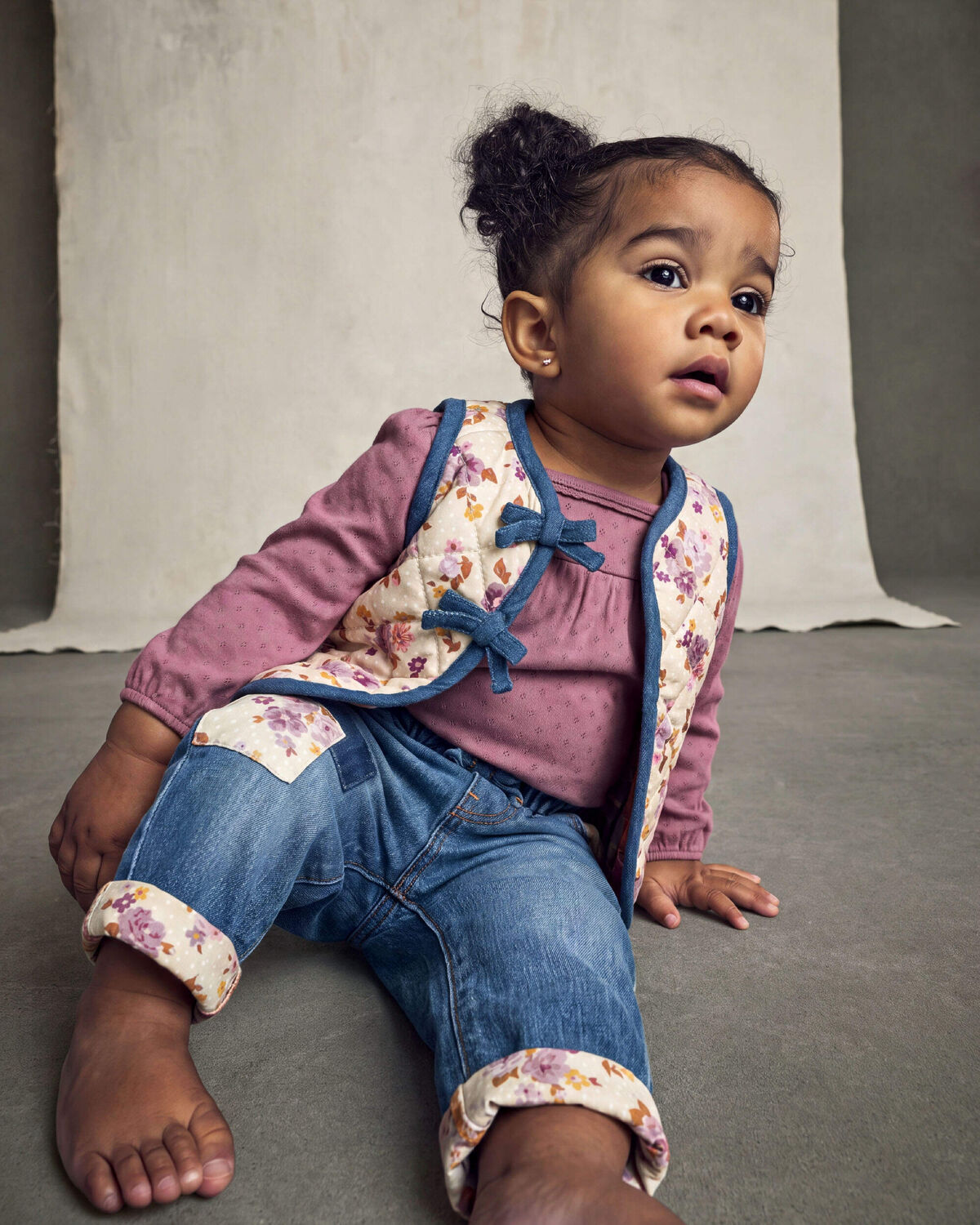 Baby Girl Floral Vest - Cream - Image 3