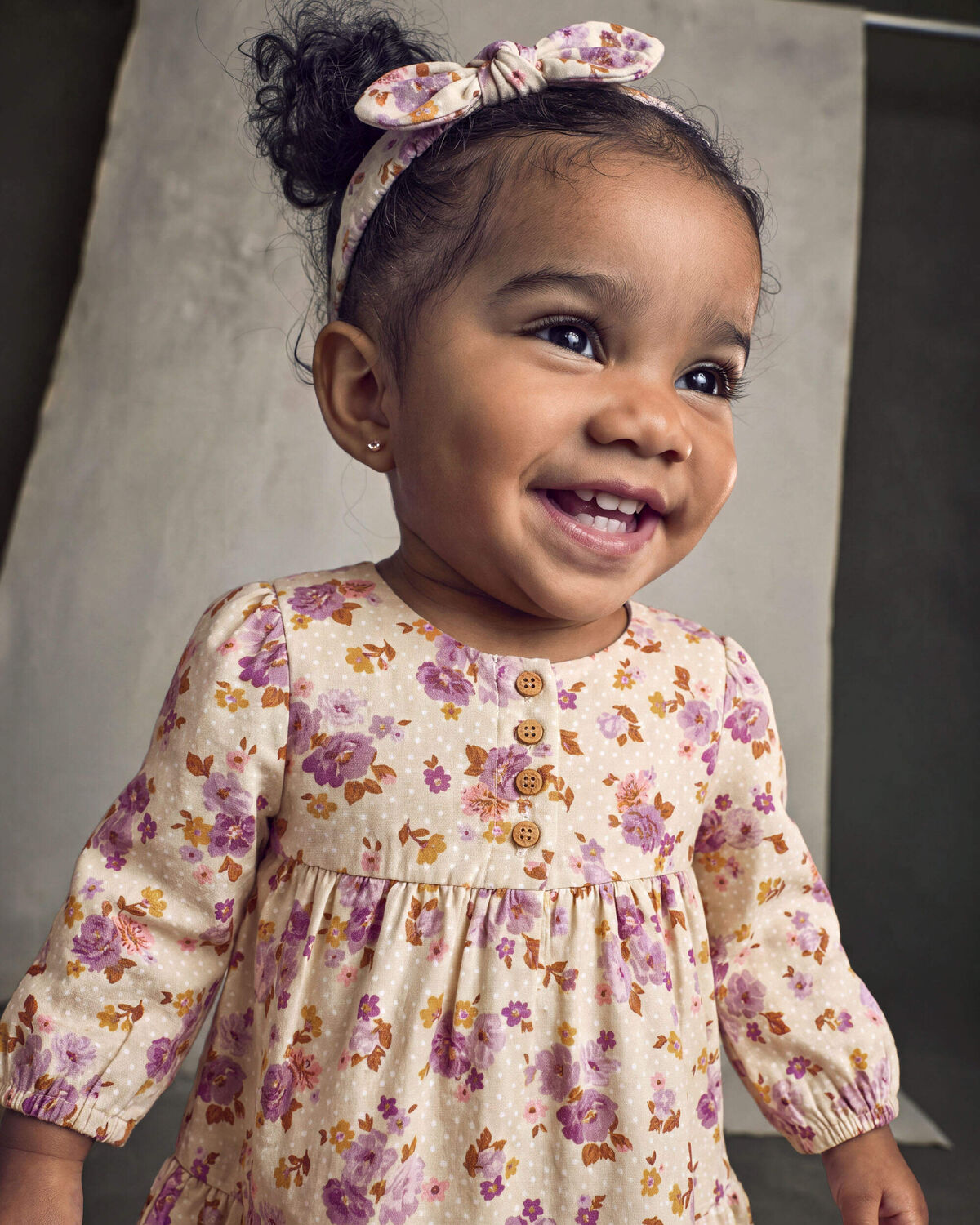 Baby Girl 2-Piece Floral Twill Long-Sleeve Dress - Cream - Image 5