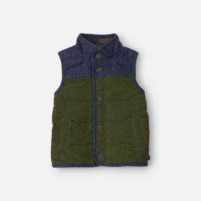 Baby Boy Color Block Corduroy Vest - Olive Green/Blue