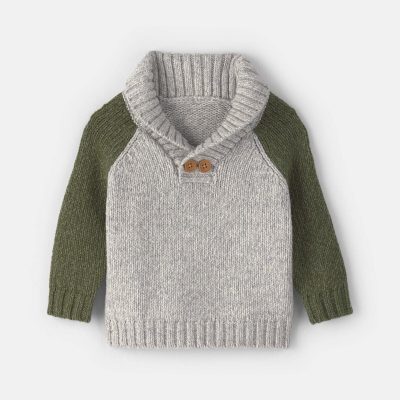 Baby Boy Color Block Sweater - Grey/Green