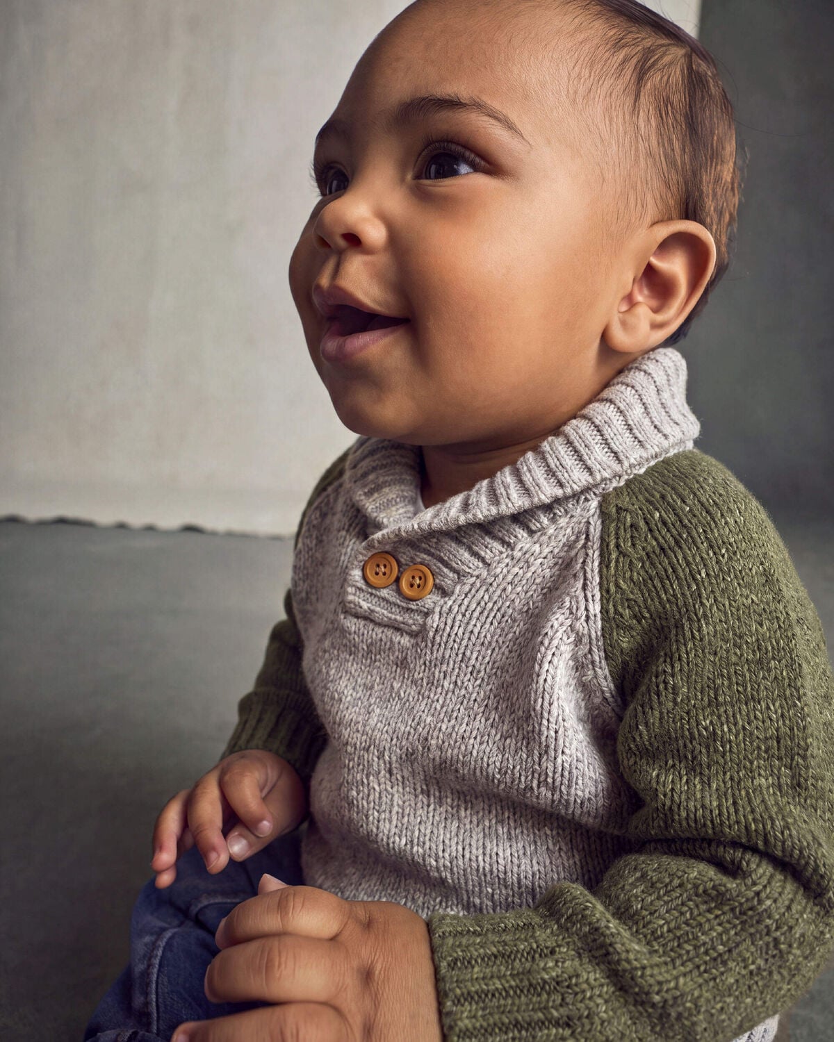 Baby Boy Color Block Sweater - Grey/Green - Image 3