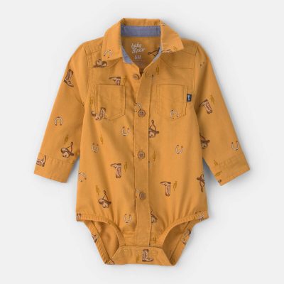 Baby Boy Western Long-Sleeve Bodysuit - Khaki