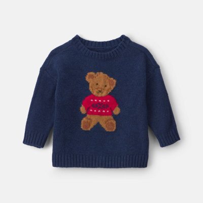 Baby Boy Bear Sweater - Navy Blue