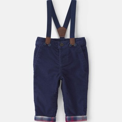 Baby Boy Corduroy Suspender Pants - Blue