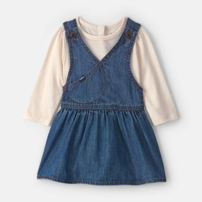 Baby Girl 2-Piece Denim Skirtall Set - Light Wash