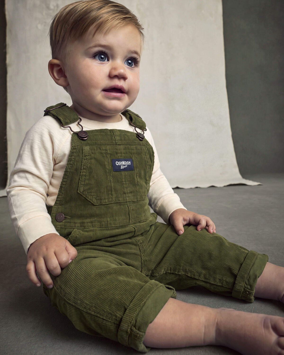 Baby Corduroy Overalls - Olive Green - Image 4