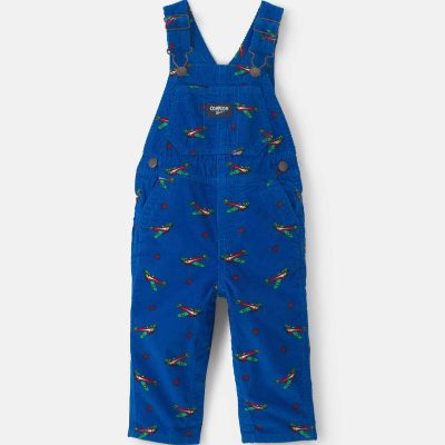 Baby Boy Plane Corduroy Overalls - Blue