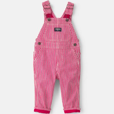 Baby Boy Hickory Stripe Overalls - Red/White