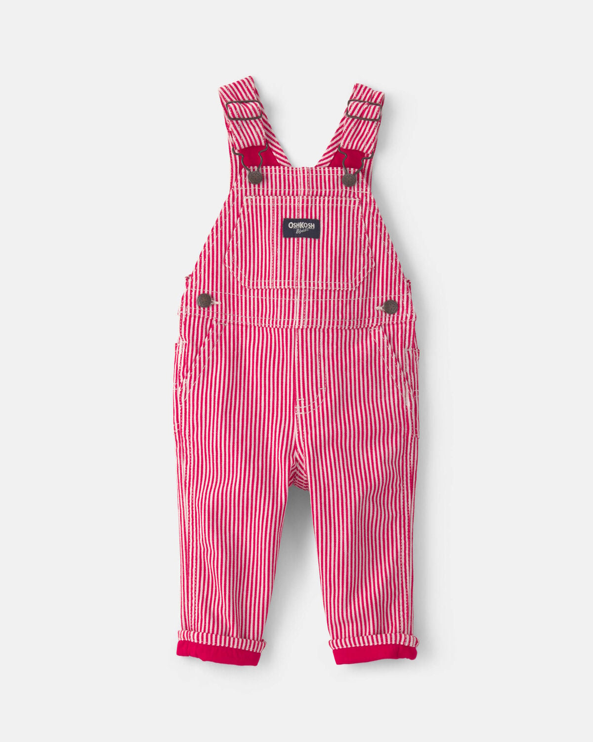 Baby Boy Hickory Stripe Overalls - Red/White
