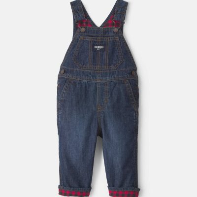 Baby Boy Buffalo Check Denim Overalls - Dark Wash