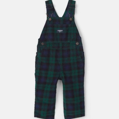 Baby Boy Plaid Corduroy Overalls - Navy Blue/Green
