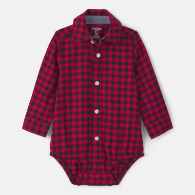 Baby Boy Buffalo Check Long-Sleeve Bodysuit - Red/Black