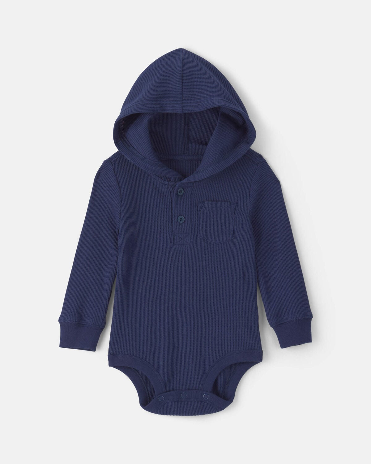 Baby Boy Thermal Long-Sleeve Hooded Bodysuit - Navy Blue