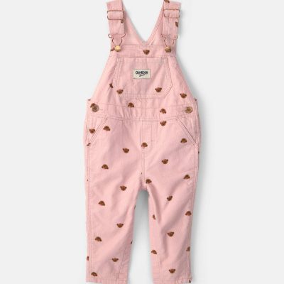 Baby Girl Bear Corduroy Overalls - Pink