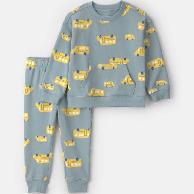 Baby Boy 2-Piece School Bus Sweatshirt & Pant Set - Blue/Yellow
