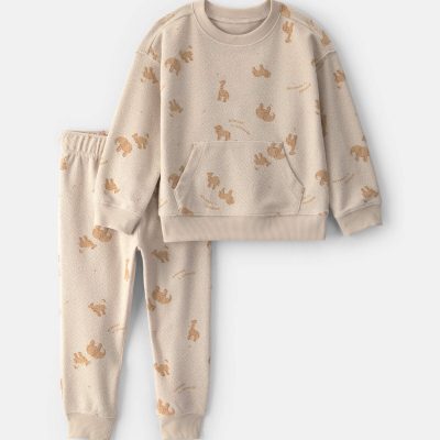 Baby Boy 2-Piece Animal Cracker French Terry Sweatshirt & Pant Set - Cream