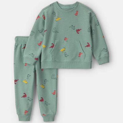 Baby Boy 2-Piece Dinosaur French Terry Sweatshirt & Pant Set - Green