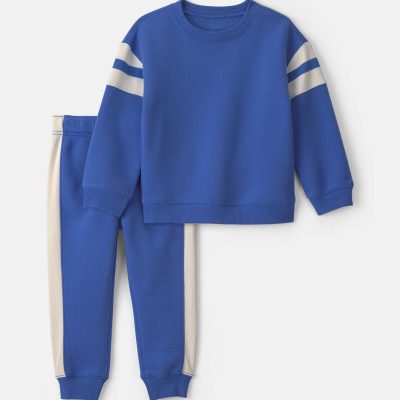 Baby Boy 2-Piece Striped Fleece Top & Pant Set - Blue/Grey