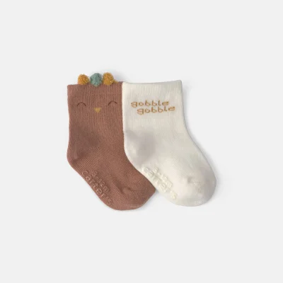Baby 2-Pack Thanksgiving Turkey Booties - Brown/White