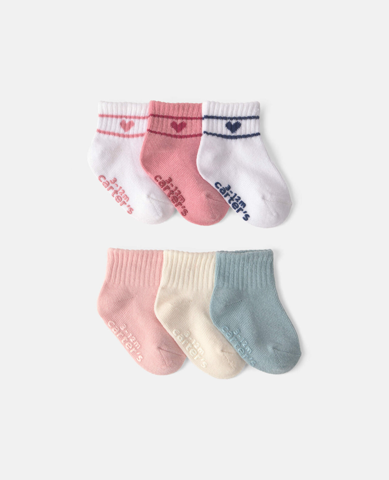 Baby Girl 6-Pack Heart Varsity Stripe Ankle Socks - Image 2