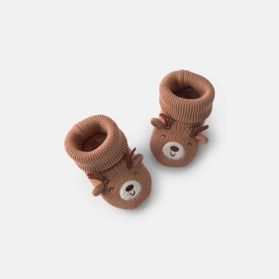 Baby Christmas Reindeer Booties - Brown