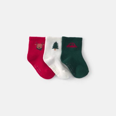 Baby Boy 3-Pack Christmas Icon Booties - Red/White/Green