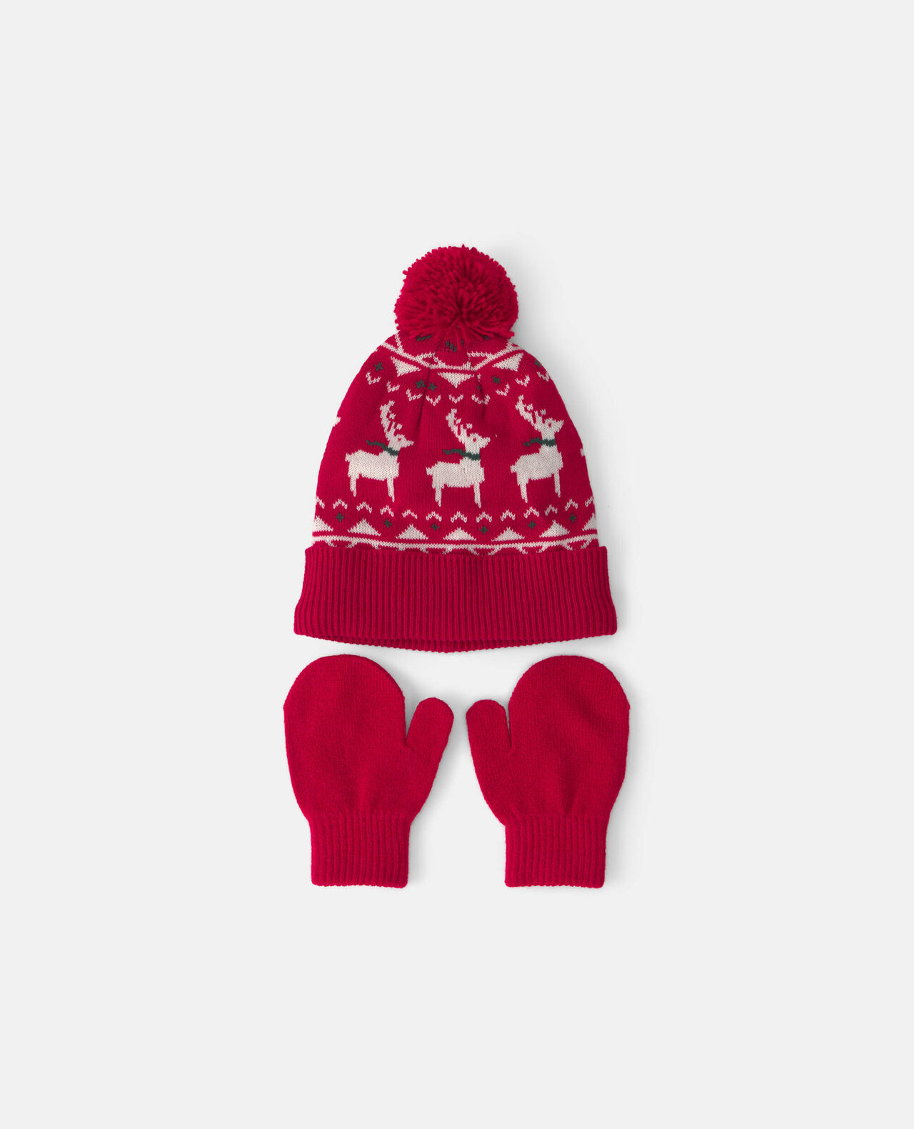 Baby 2-Piece Fair Isle Christmas Beanie & Glove Set - Red - Image 3