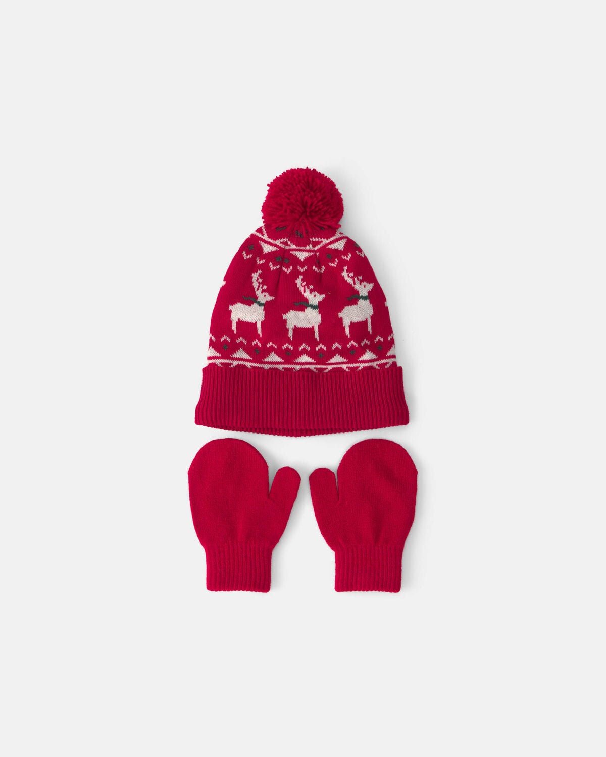Baby 2-Piece Fair Isle Christmas Beanie & Glove Set - Red