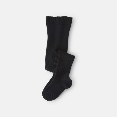 Baby Girl Ribbed Tights - Black