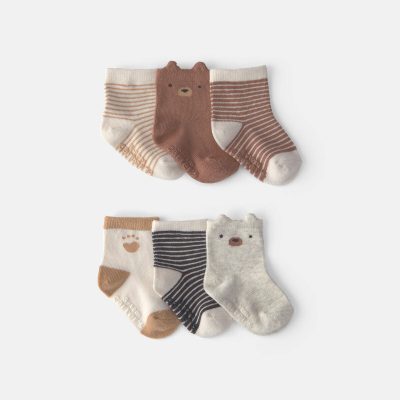 Baby Boy 6-Pack Bear Striped No Show Socks - Brown/Cream