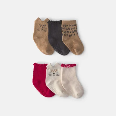 Baby Girl 6-Pack Cat Leopard Ankle Socks