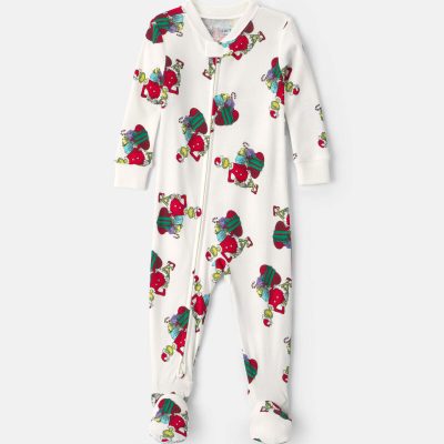 Baby 1-Piece Dr. Seuss™ The Grinch Christmas 2-Way Zip 100% Cotton Snug Fit Footed Pajama - Ivory