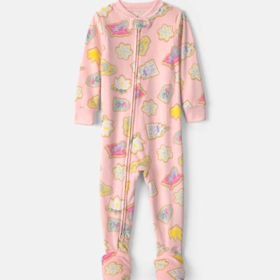 Baby Girl 1-Piece Disney Holiday Princess 2-Way Zip DreamPlush Snug Fit Footed Pajama - Pink