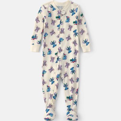 Baby 1-Piece Stitch Christmas 2-Way Zip 100% Cotton Snug Fit Footed Pajama - Ivory