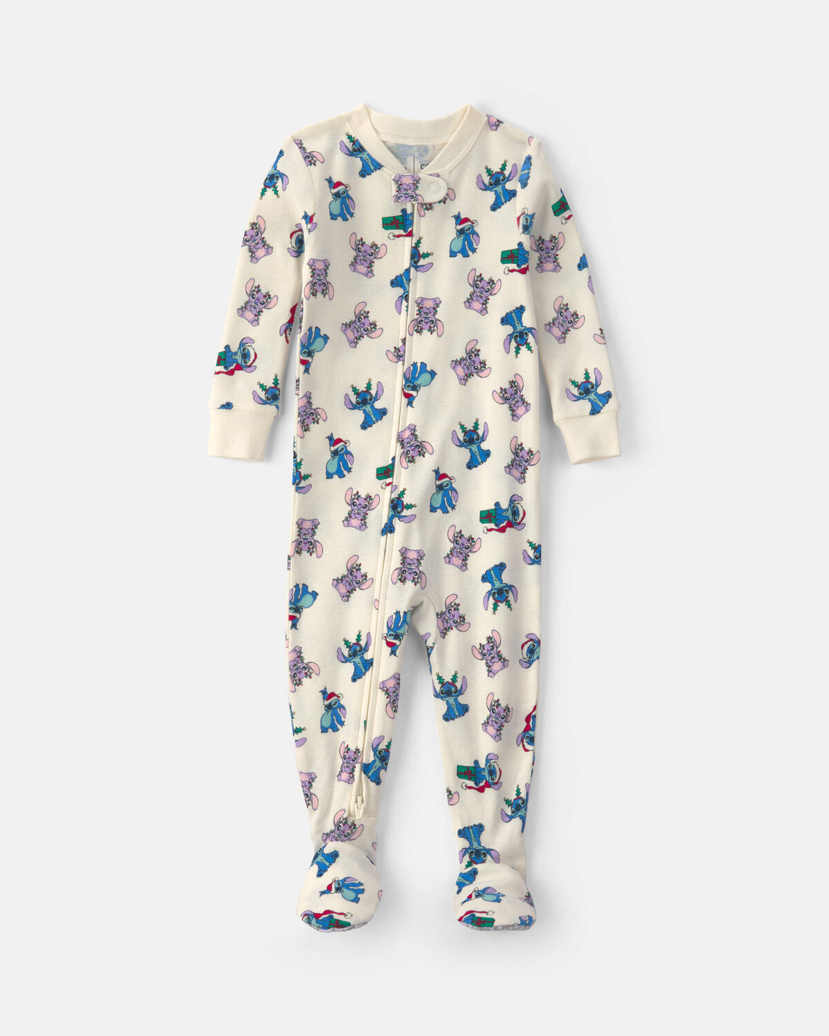 Baby 1-Piece Stitch Christmas 2-Way Zip 100% Cotton Snug Fit Footed Pajama - Ivory