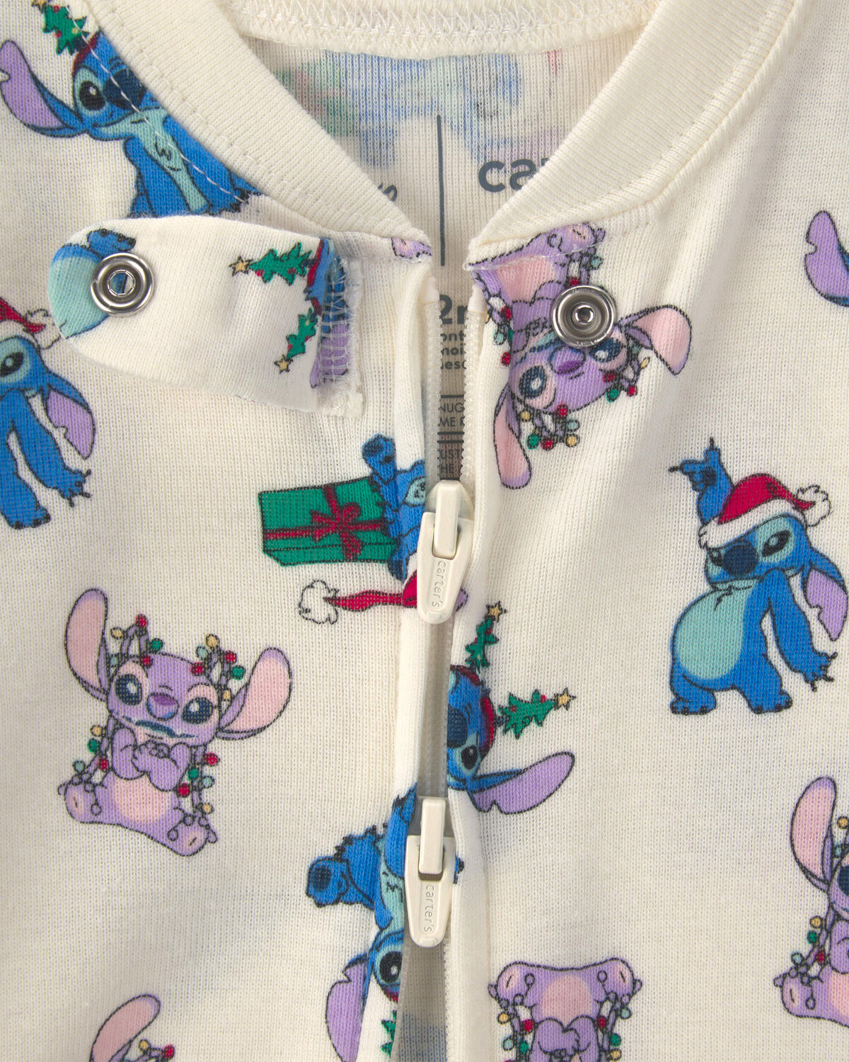 Baby 1-Piece Stitch Christmas 2-Way Zip 100% Cotton Snug Fit Footed Pajama - Ivory - Image 3
