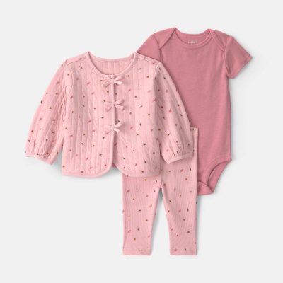 Baby Girl 3-Piece Leaves Layering Set - Pink