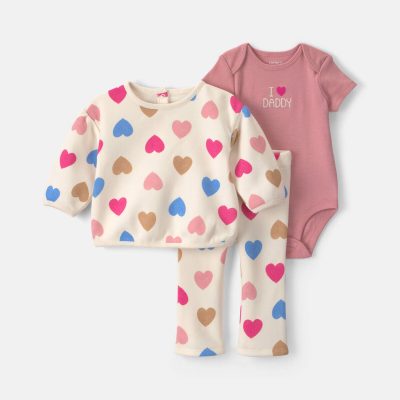 Baby Girl 3-Piece Heart 'I Love Daddy' Fleece Layering Set