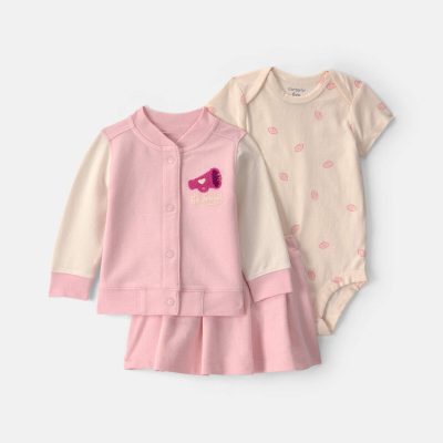Baby Girl 3-Piece Varsity French Terry Layering Set - Pink