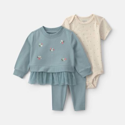 Baby Girl 3-Piece Floral French Terry Layering Set - Blue