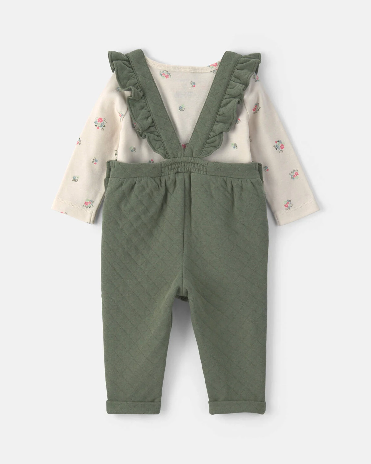 Baby Girl 2-Piece Quilted Overall Set - Olive Green - Image 2