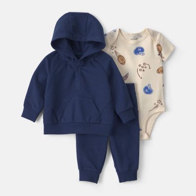 Baby Boy 3-Piece Football French Terry Layering Set - Navy Blue