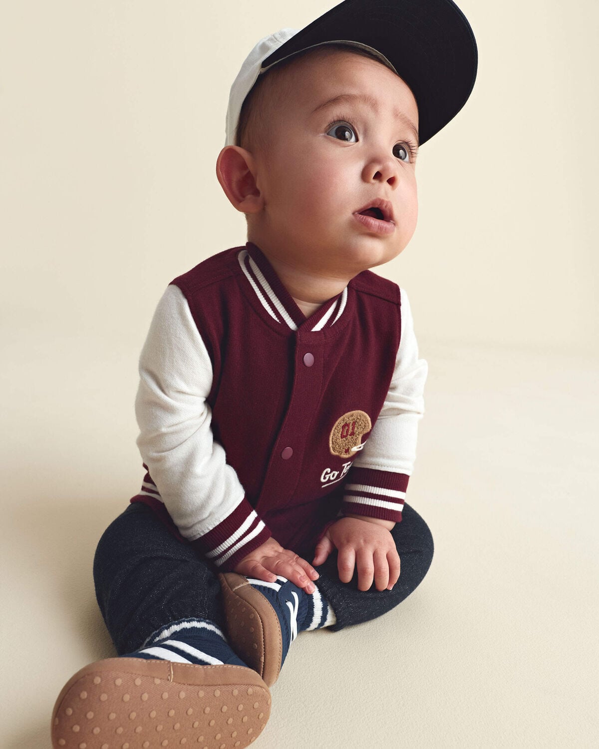 Baby Boy 3-Piece 'Go Team' Football French Terry Layering Set - Maroon - Image 2