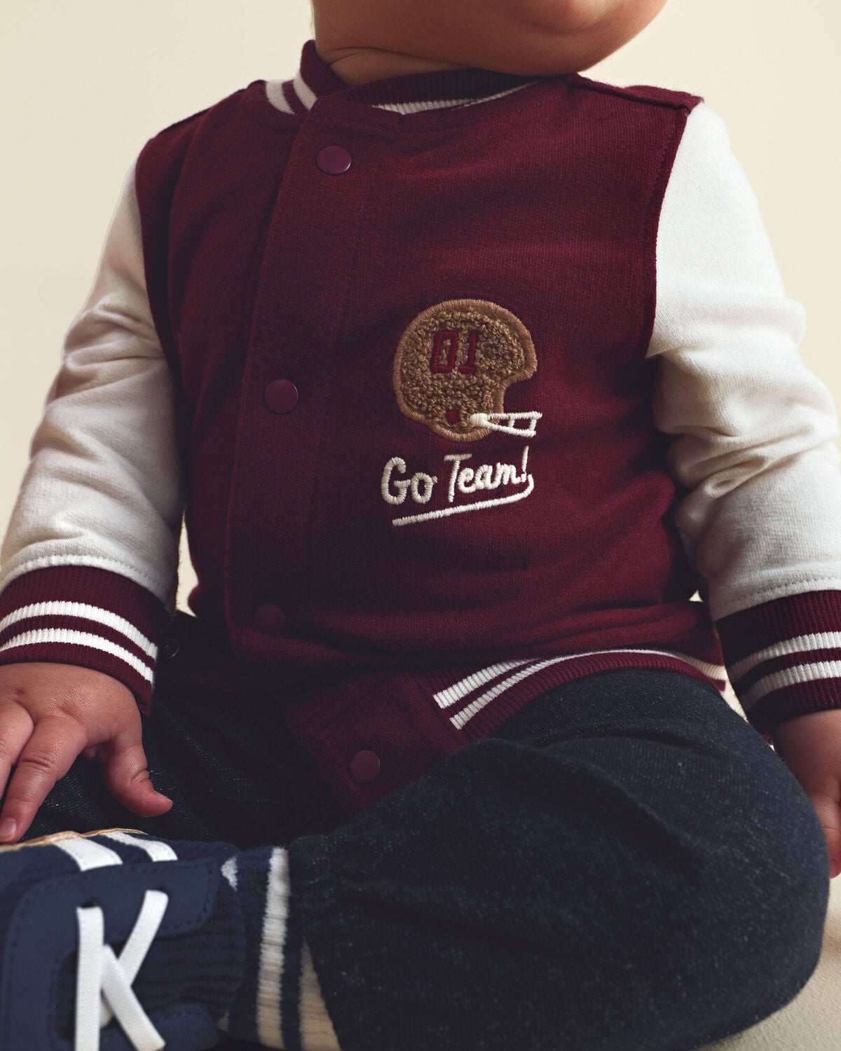Baby Boy 3-Piece 'Go Team' Football French Terry Layering Set - Maroon - Image 3