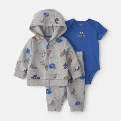 Baby Boy 3-Piece 'Go Team!' Football Fleece Layering Set - Grey/Blue