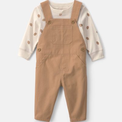 Baby Boy 2-Piece Football Long-Sleeve Overall Set - Brown/Cream