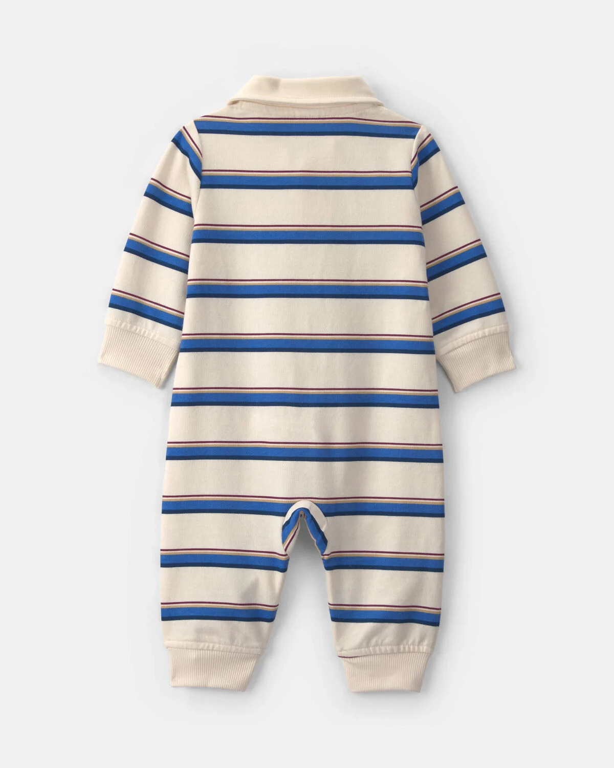 Baby Boy Striped French Terry Long-Sleeve Jumpsuit - Blue/Cream - Image 4