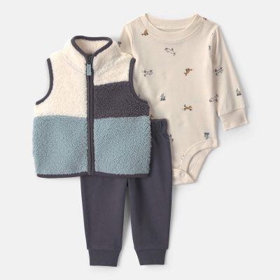 Baby Boy 3-Piece Fox Teddy Fleece Layering Set - Blue