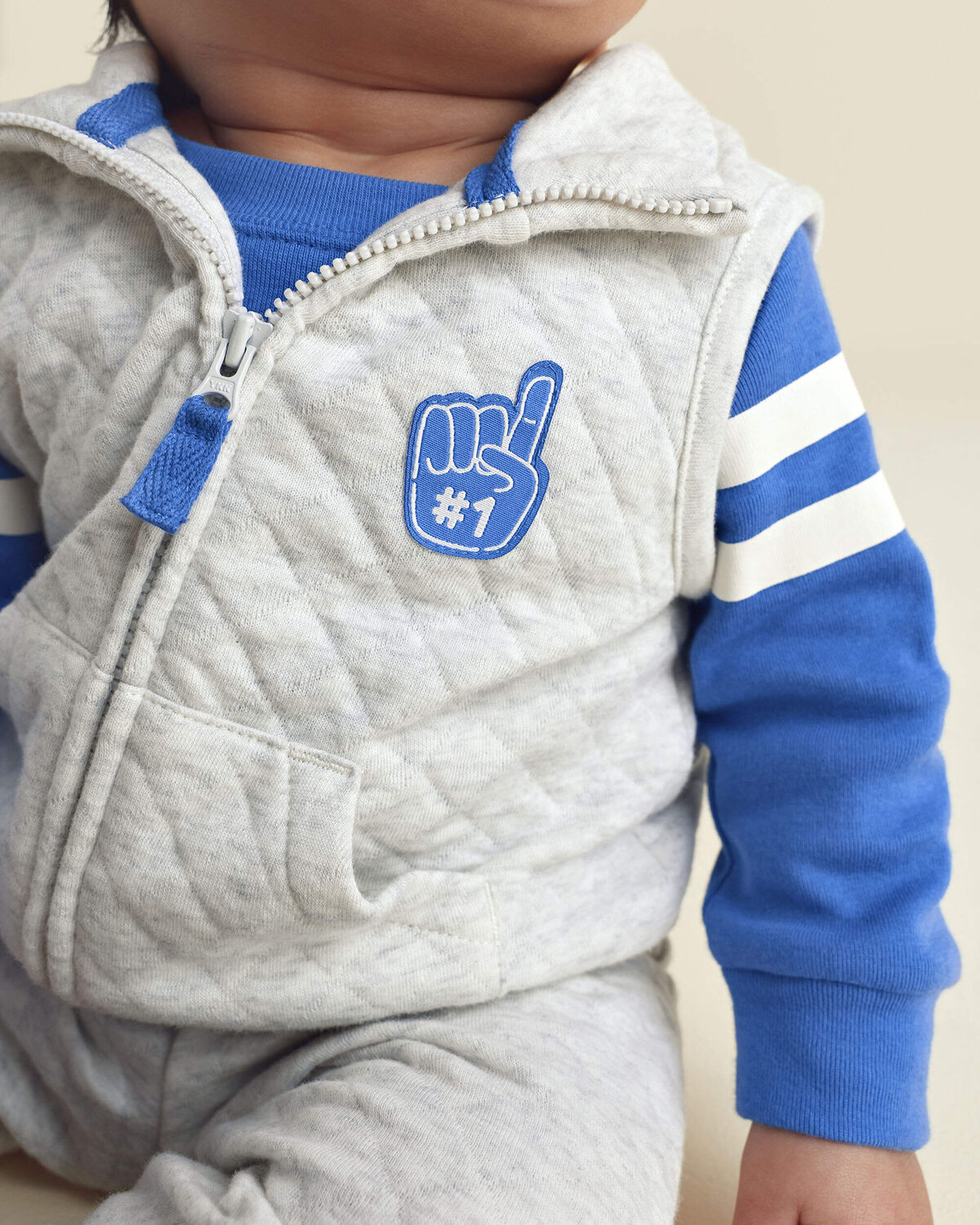 Baby Boy 3-Piece Varsity Quilted Layering Set - Grey/Blue - Image 3